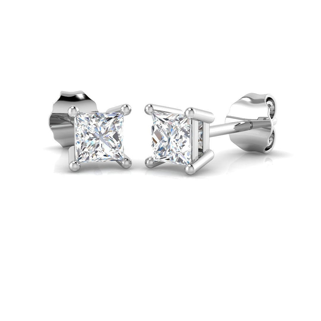 Princess Diamond Stud Earrings 0.80ct G/SI Quality in 18k White Gold - All Diamond