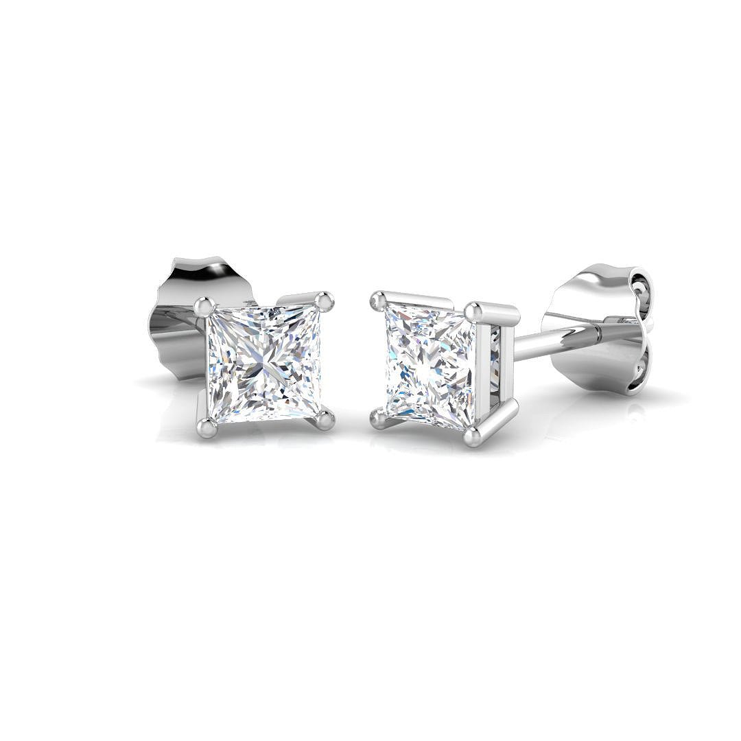 Princess Diamond Stud Earrings 2.00ct G/SI Quality in 18k White Gold - All Diamond