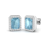 Rectangle 2.85ct Aquamarine & Diamond Halo Earrings in 18k White Gold - All Diamond