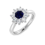 Round 0.60ct Blue Sapphire 0.60ct Diamond Cluster Ring 18k White Gold - All Diamond