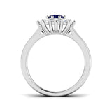 Round 0.60ct Blue Sapphire 0.60ct Diamond Cluster Ring 18k White Gold - All Diamond