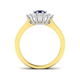 Round 0.60ct Blue Sapphire 0.60ct Diamond Cluster Ring 18k Yellow Gold - All Diamond