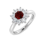 Round 0.70ct Ruby 0.60ct Diamond Cluster Ring 18k White Gold - All Diamond