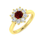 Round 0.70ct Ruby 0.60ct Diamond Cluster Ring 18k Yellow Gold - All Diamond