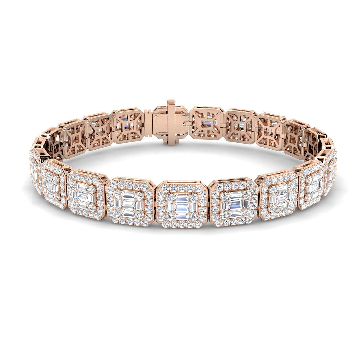 Round & Baguette Diamond Bracelet 7.00ct G/SI in 18k Rose Gold – All ...
