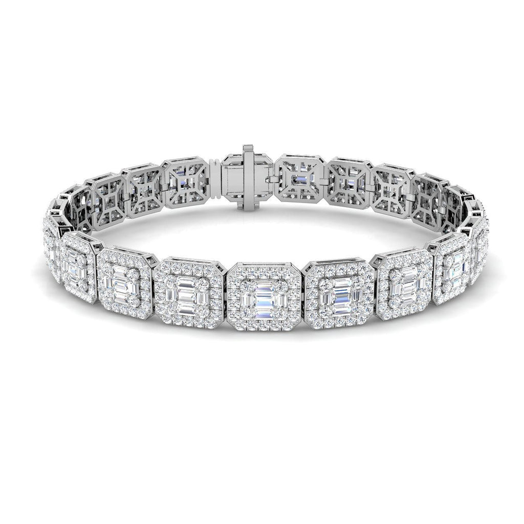 Round & Baguette Diamond Bracelet 7.00ct G/SI in 18k White Gold - All Diamond
