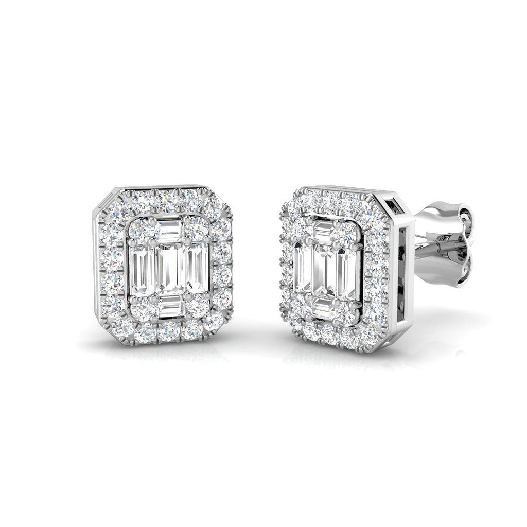 Round & Baguette Diamond Cluster Earrings 0.60ct G/SI 18k White Gold - All Diamond
