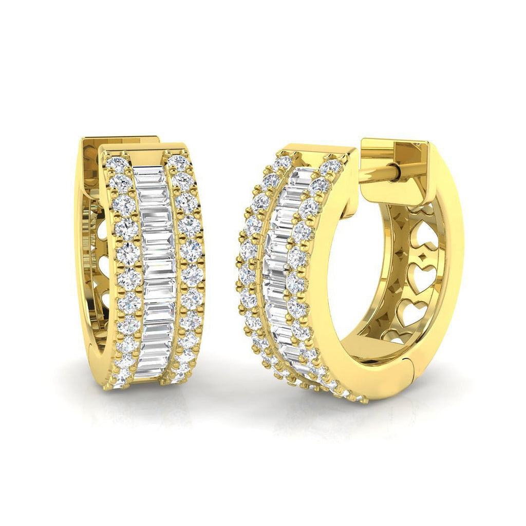 Round & Baguette Hoop Diamond Earrings 0.65ct G/SI 18k Yellow Gold - All Diamond