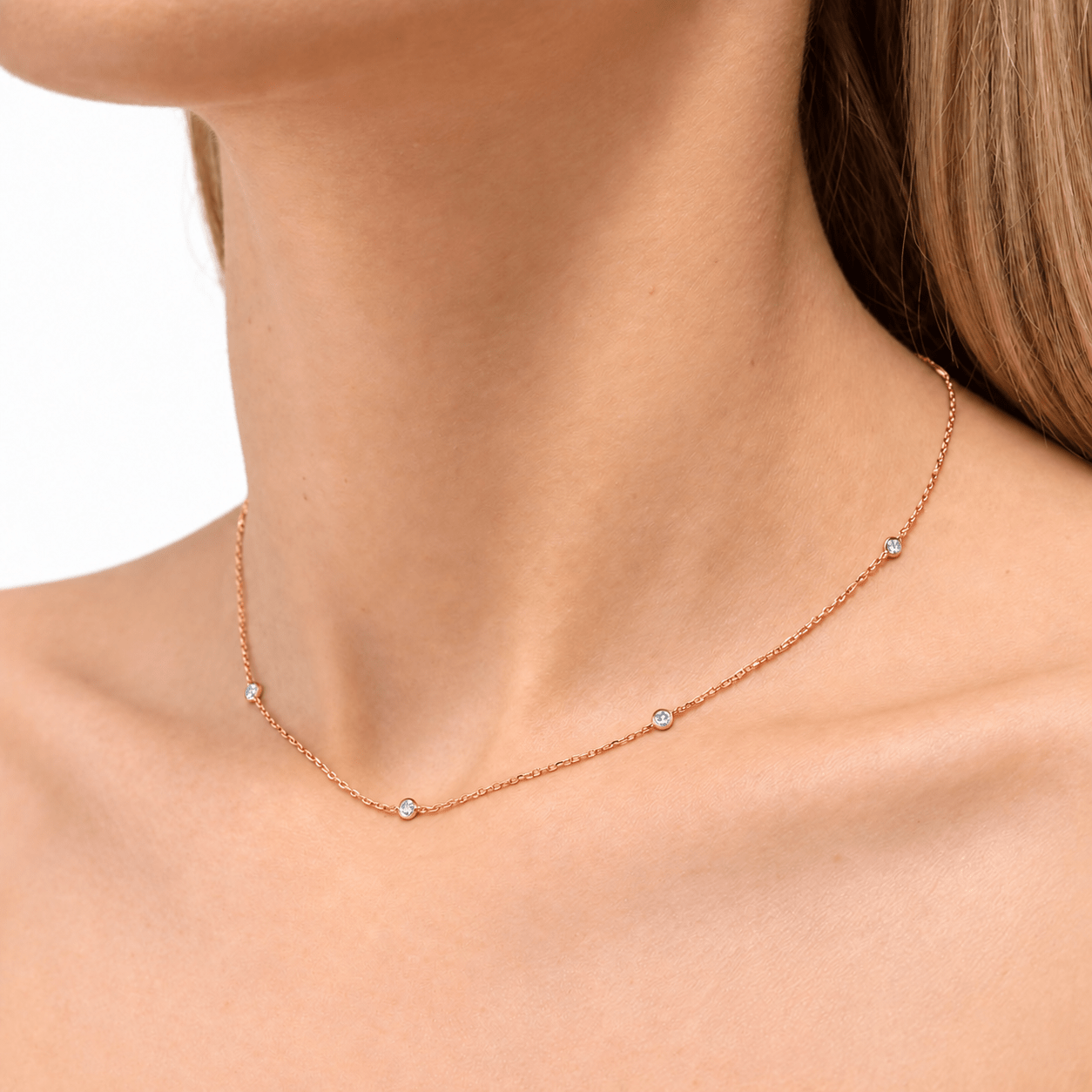 Round Diamond Chain Necklace 0.32ct G/SI 18k Rose Gold 16" - All Diamond