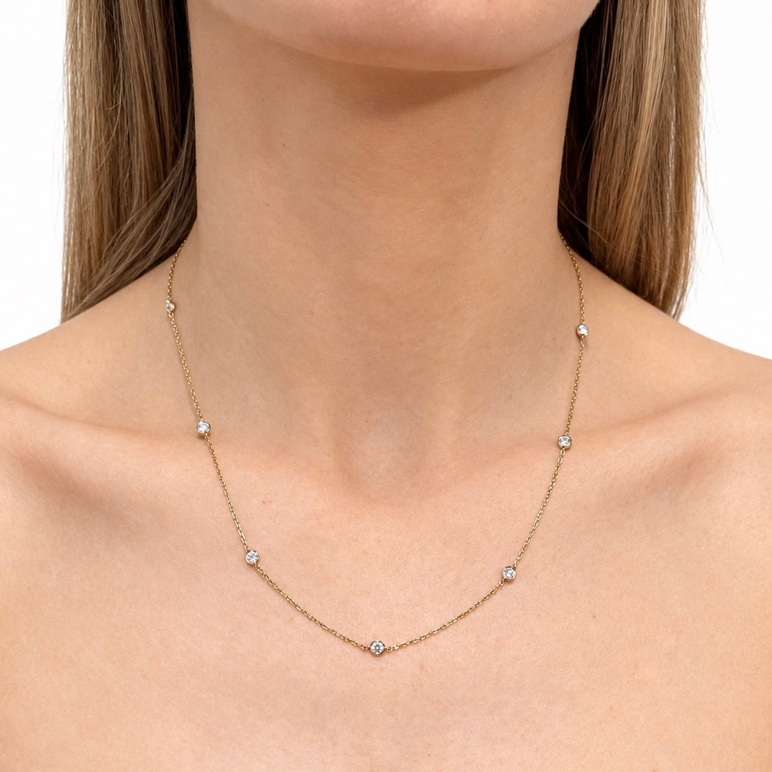 Round Diamond Chain Necklace 1.10ct G/SI 18k Yellow Gold 18" - All Diamond