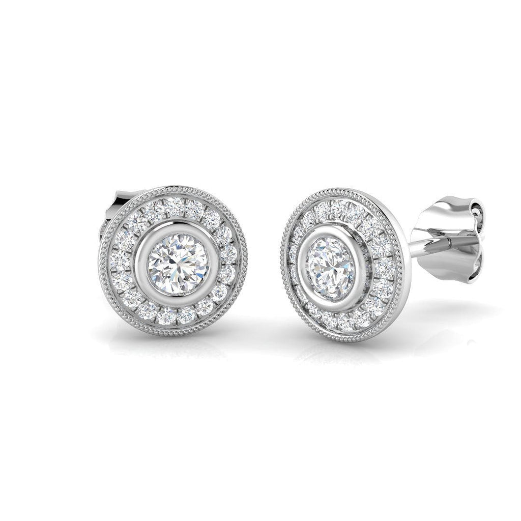 Rub Over Diamond Halo Earrings 0.50ct G/SI Quality in 18k White Gold - All Diamond