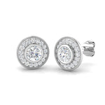 Rub Over Diamond Halo Earrings 0.90ct G/SI Quality in 18k White Gold - All Diamond