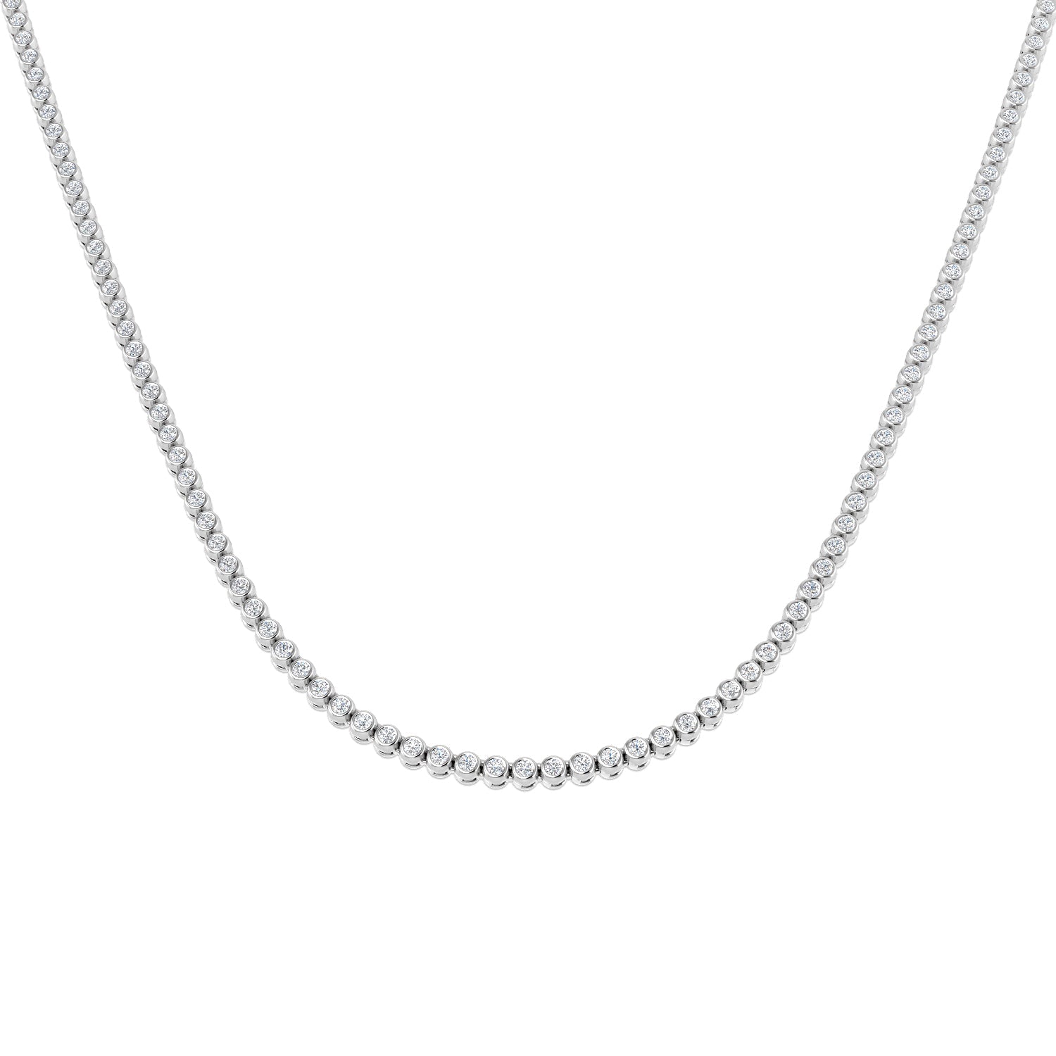 Rub Over Diamond Line Tennis Necklace 2.15ct G/SI 18k White Gold - All Diamond