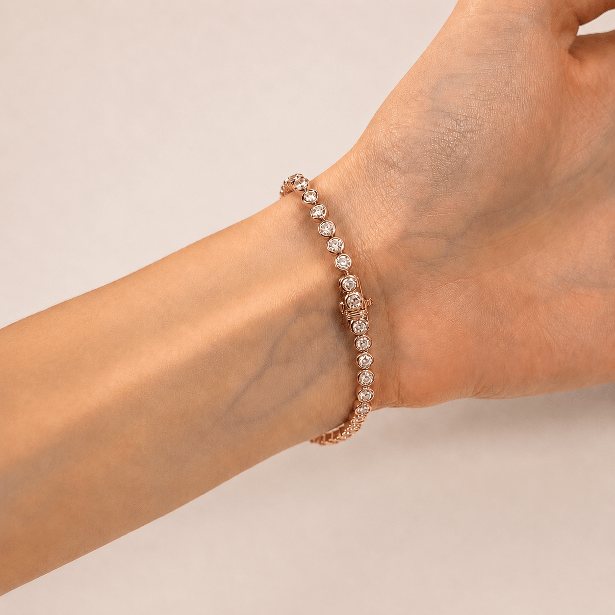 Rub Over Diamond Tennis Bracelet 4.00ct G/SI in 18k Rose Gold - All Diamond