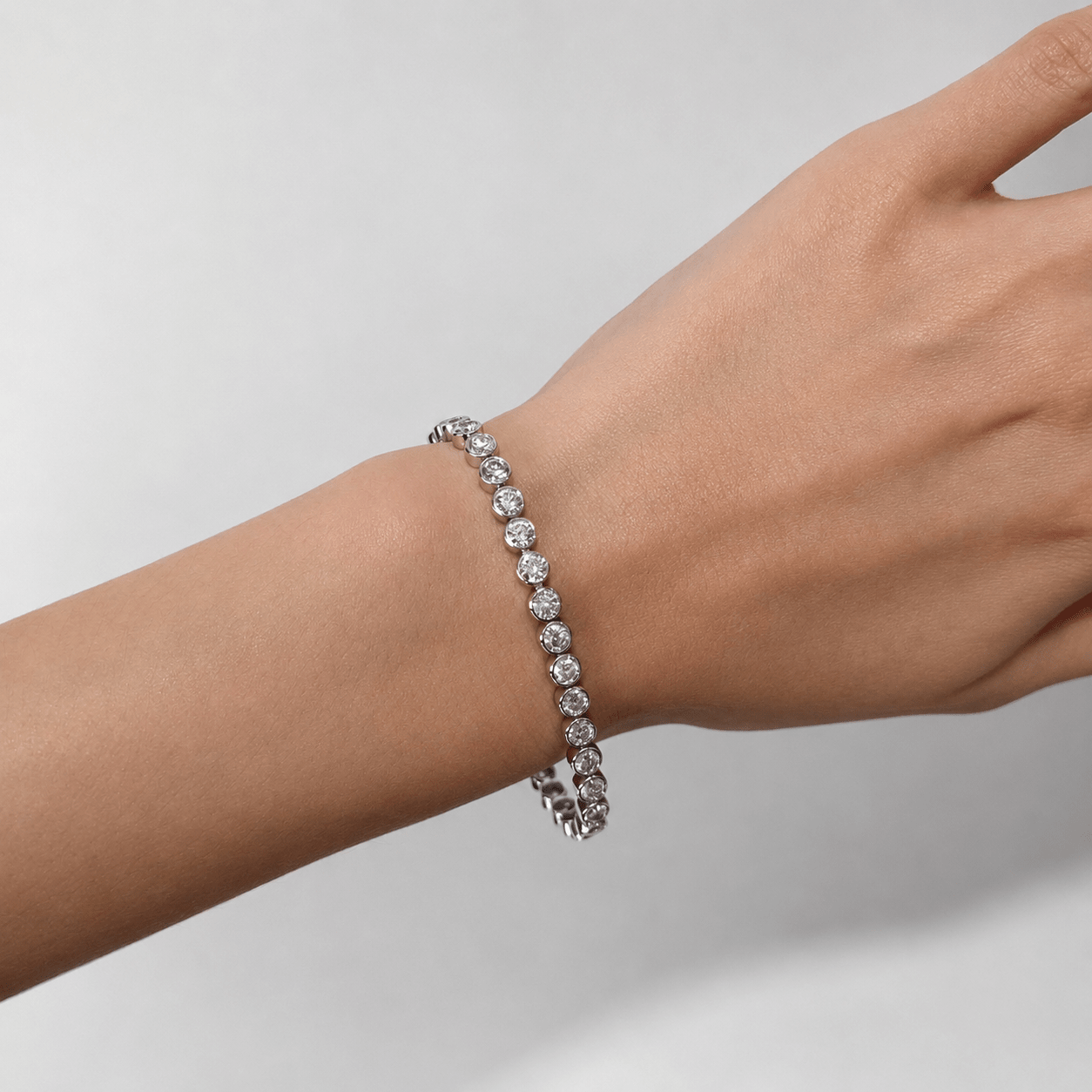 Rub Over Diamond Tennis Bracelet 8.00ct G/SI in 18k White Gold - All Diamond