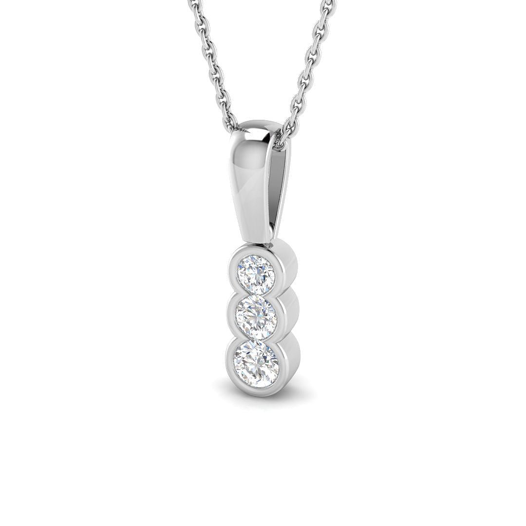 Rub Over Diamond Trilogy Pendant Necklace 0.30ct G/SI 18k White Gold - All Diamond