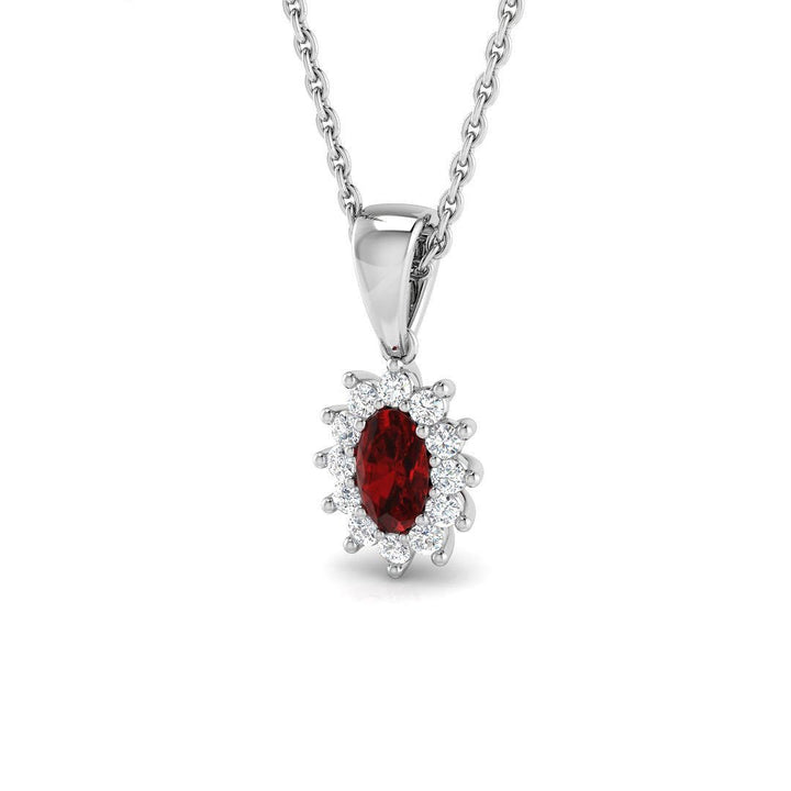 Ruby 0.30ct Oval with Diamond Cluster Pendant Necklace in 9k White Gold