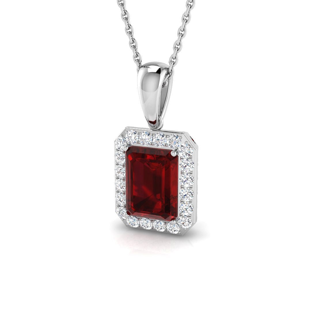 Ruby 1.50ct with Diamond Pendant Necklace in 9k White Gold - All Diamond