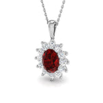 Ruby 2.15ct Oval with Diamond Cluster Pendant Necklace in 18k White Gold - All Diamond