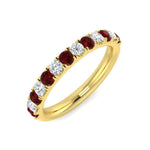 Ruby & Diamond Half Eternity Ring 0.60ct in 18k Yellow Gold - All Diamond