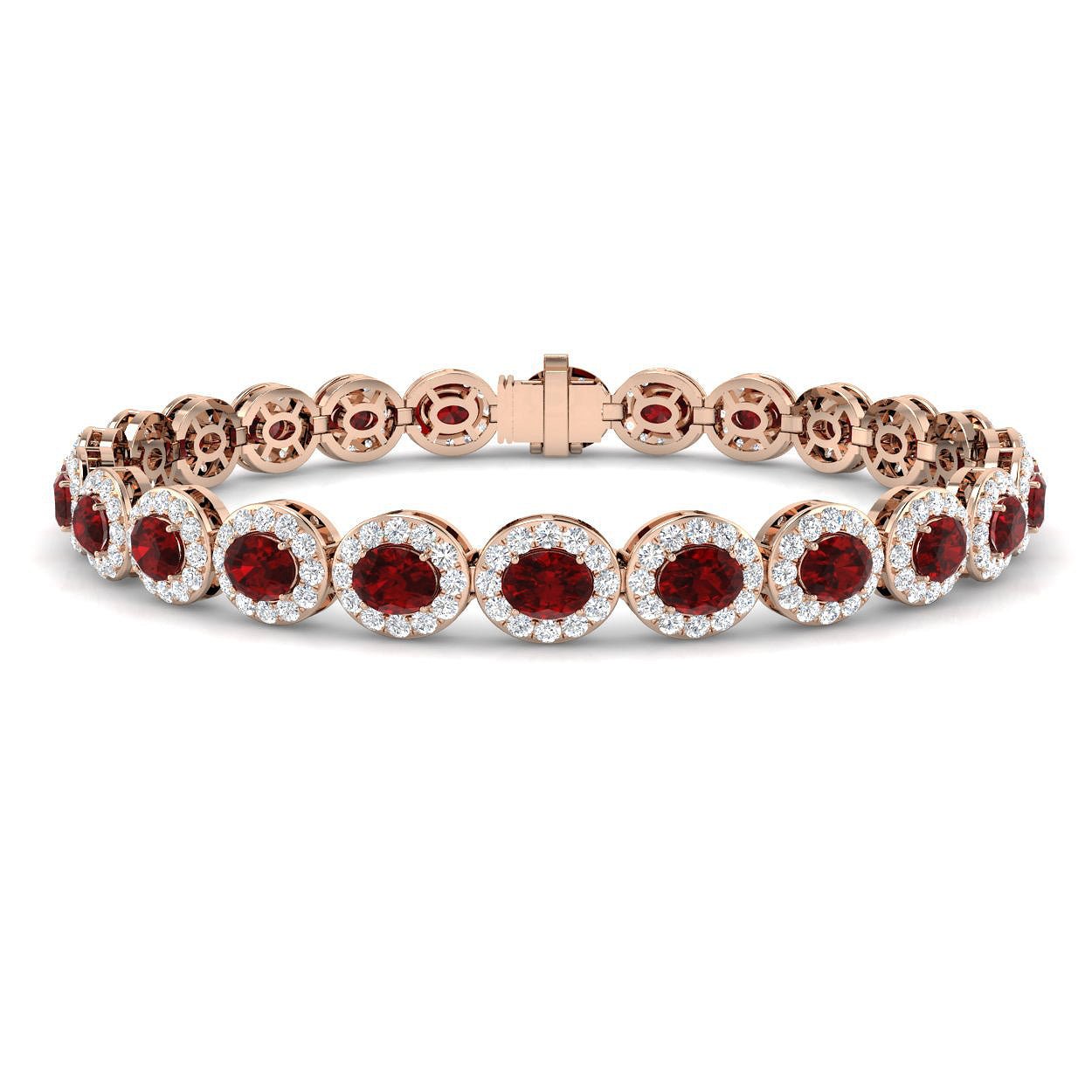 Ruby & Diamond Halo Bracelet 11.00ct in 18k Rose Gold - All Diamond