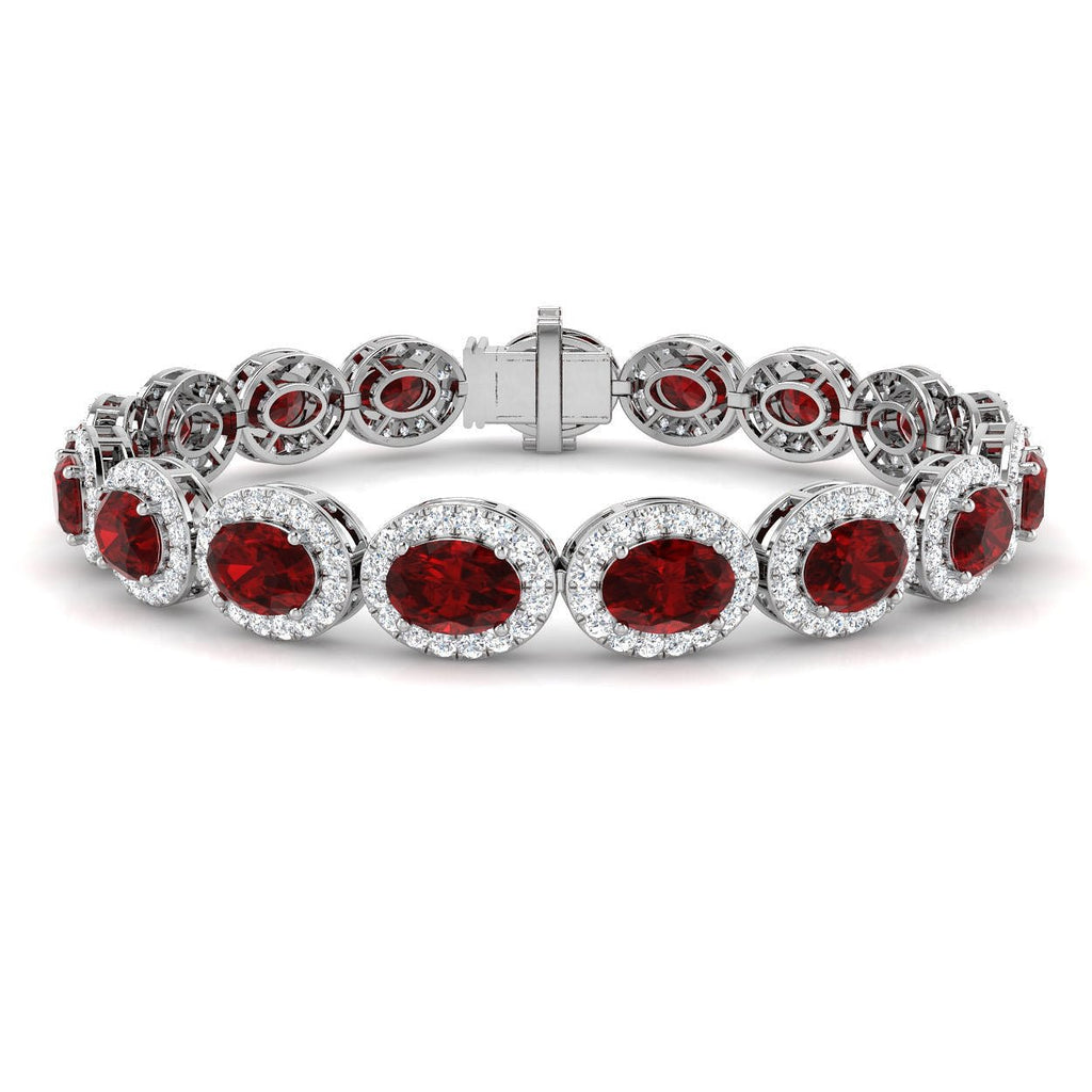 Ruby & Diamond Halo Bracelet 19.00ct in 18k White Gold - All Diamond
