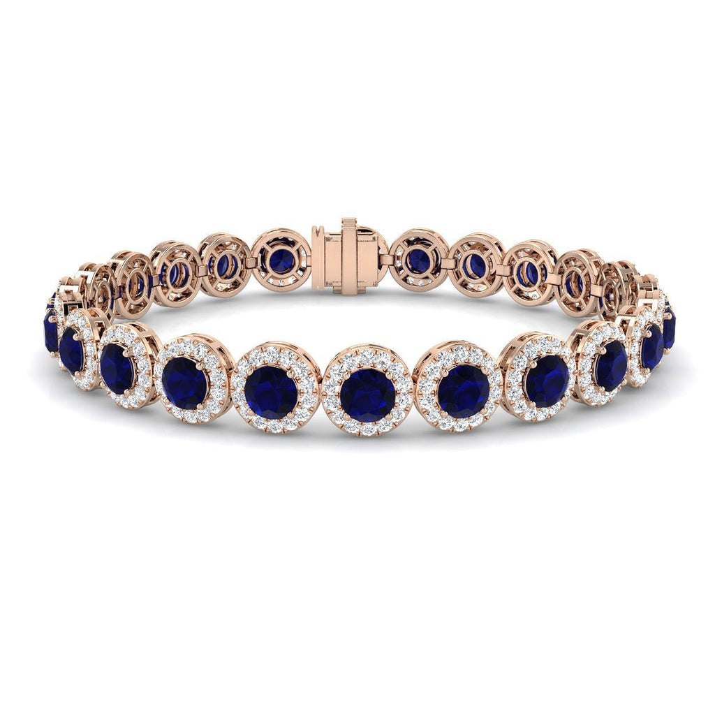Sapphire & Diamond Halo Bracelet 13.50ct in 18k Rose Gold - All Diamond