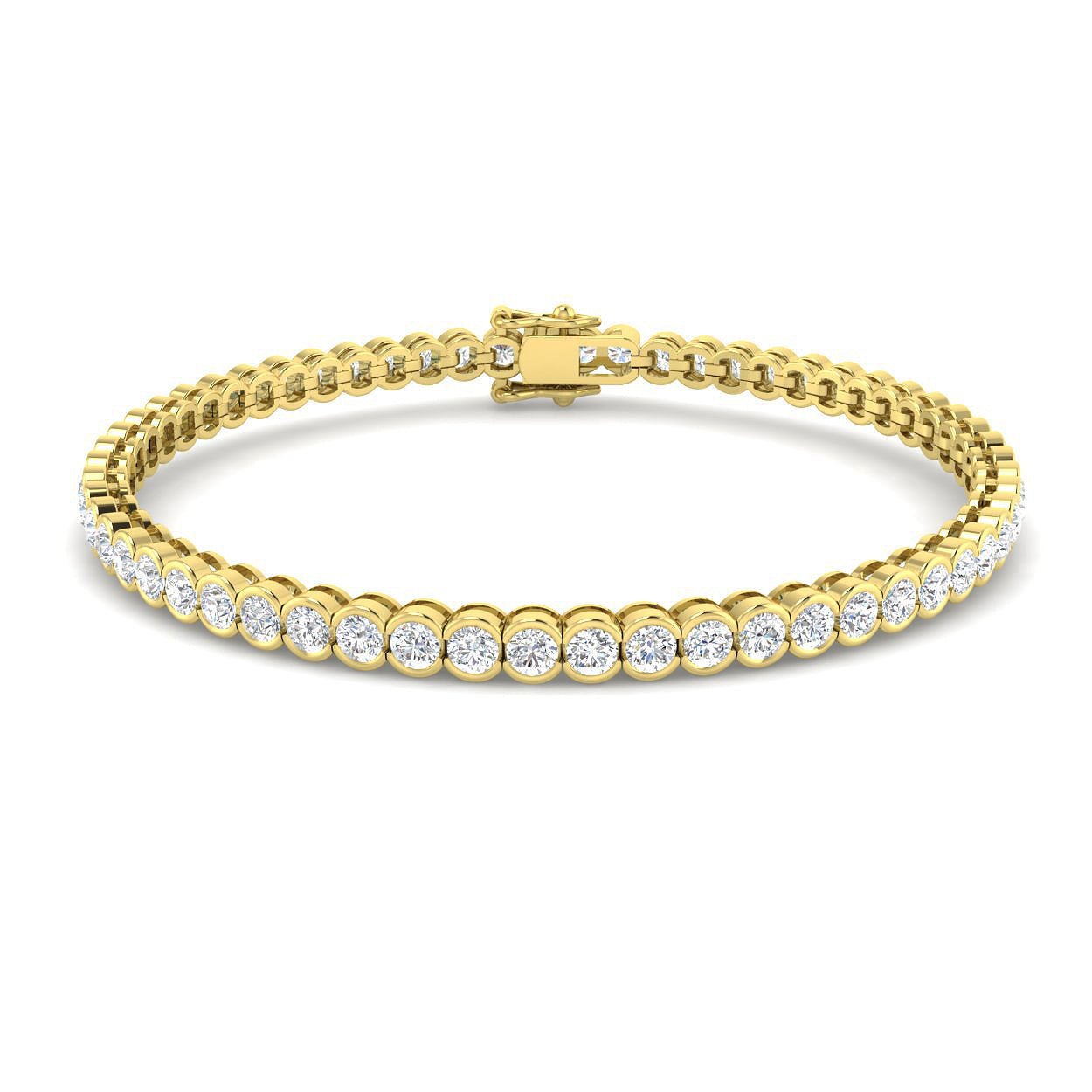 Semi Bezel Diamond Tennis Bracelet 3.30ct G/SI in 18k Yellow Gold - All Diamond
