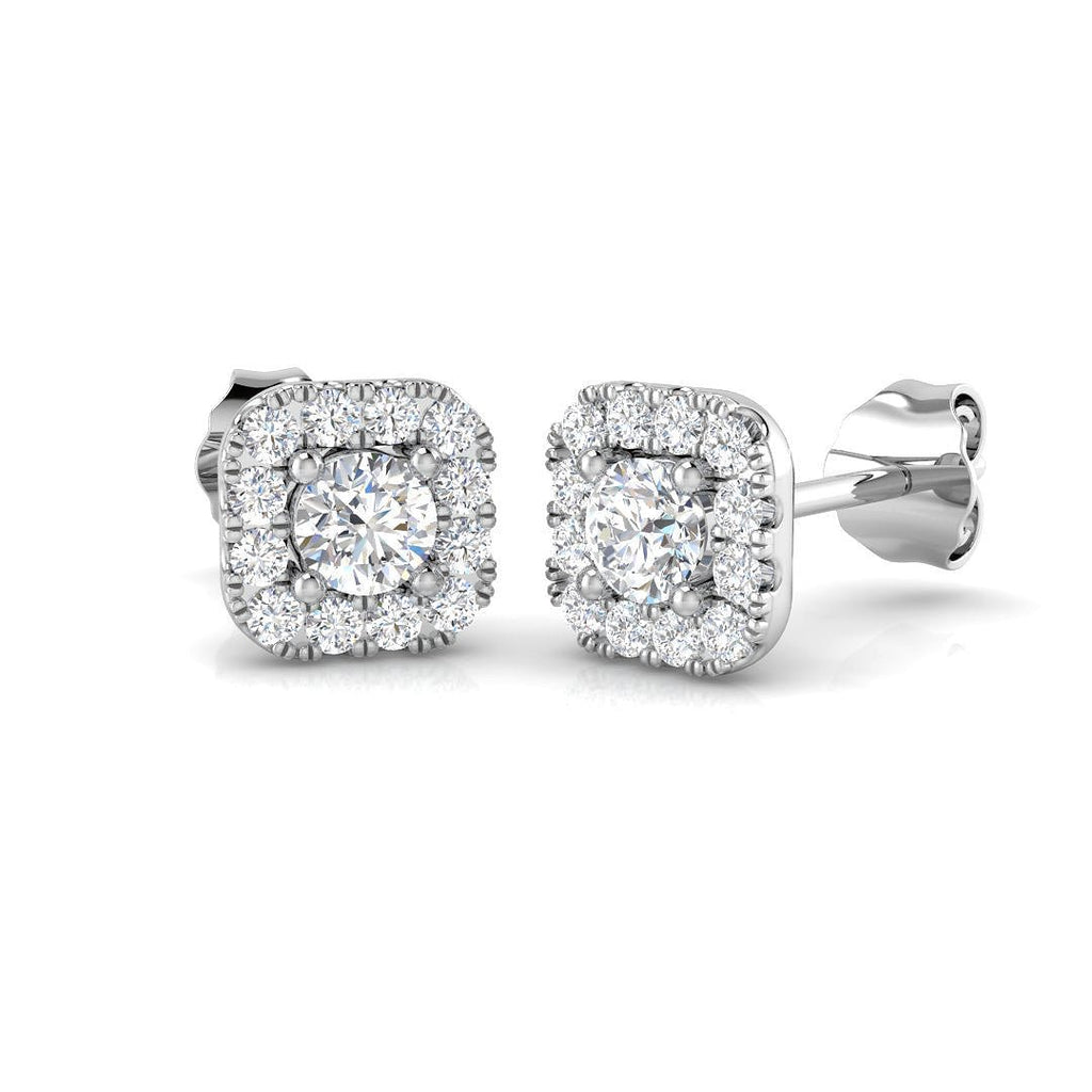 Square Halo Diamond Earrings 0.55ct G/SI Quality in 18k White Gold - All Diamond