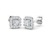 Square Halo Diamond Earrings 0.90ct G/SI Quality in 18k White Gold - All Diamond