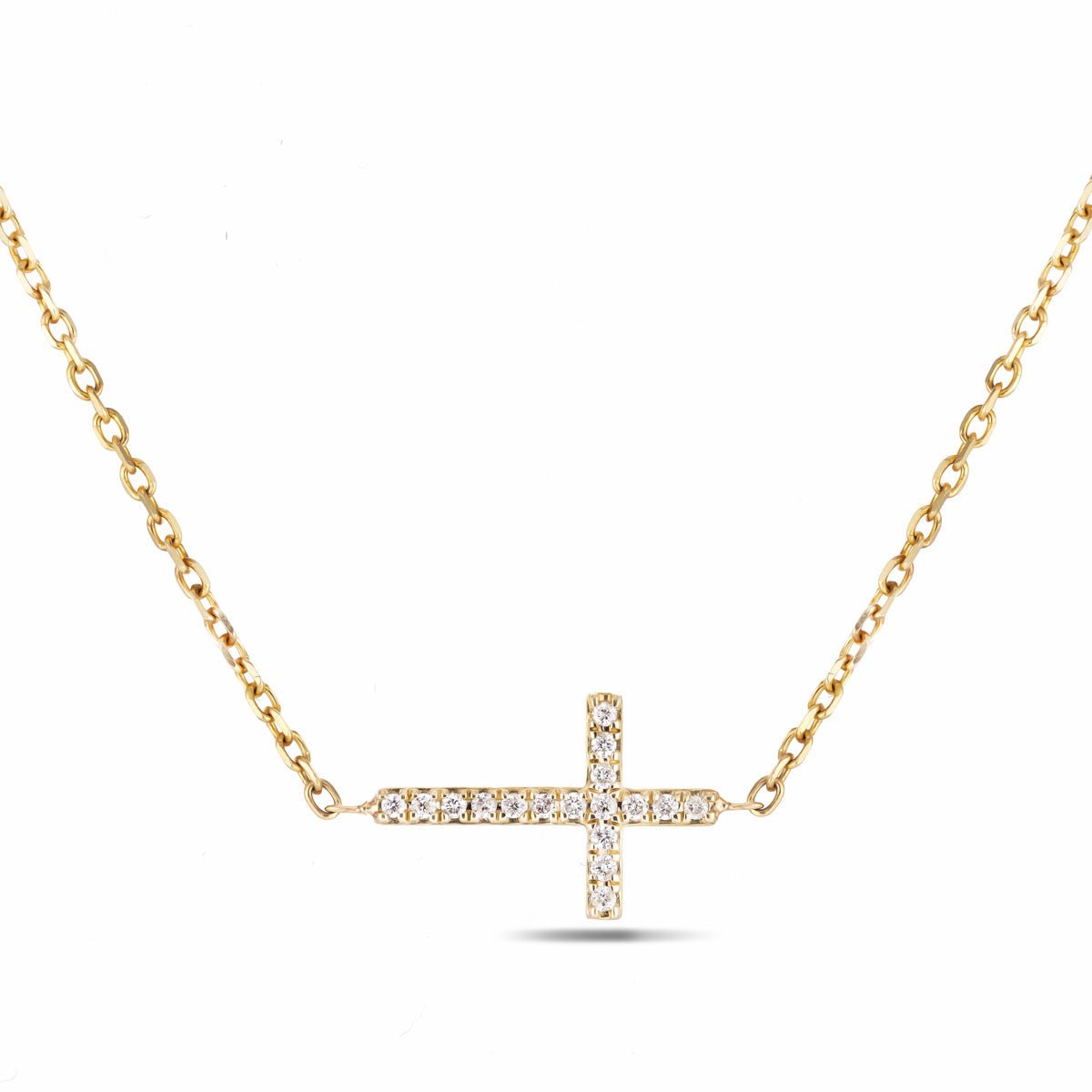 0.10ct Classic Sideways Diamond Cross Pendant Necklace 9k Yellow Gold - All Diamond