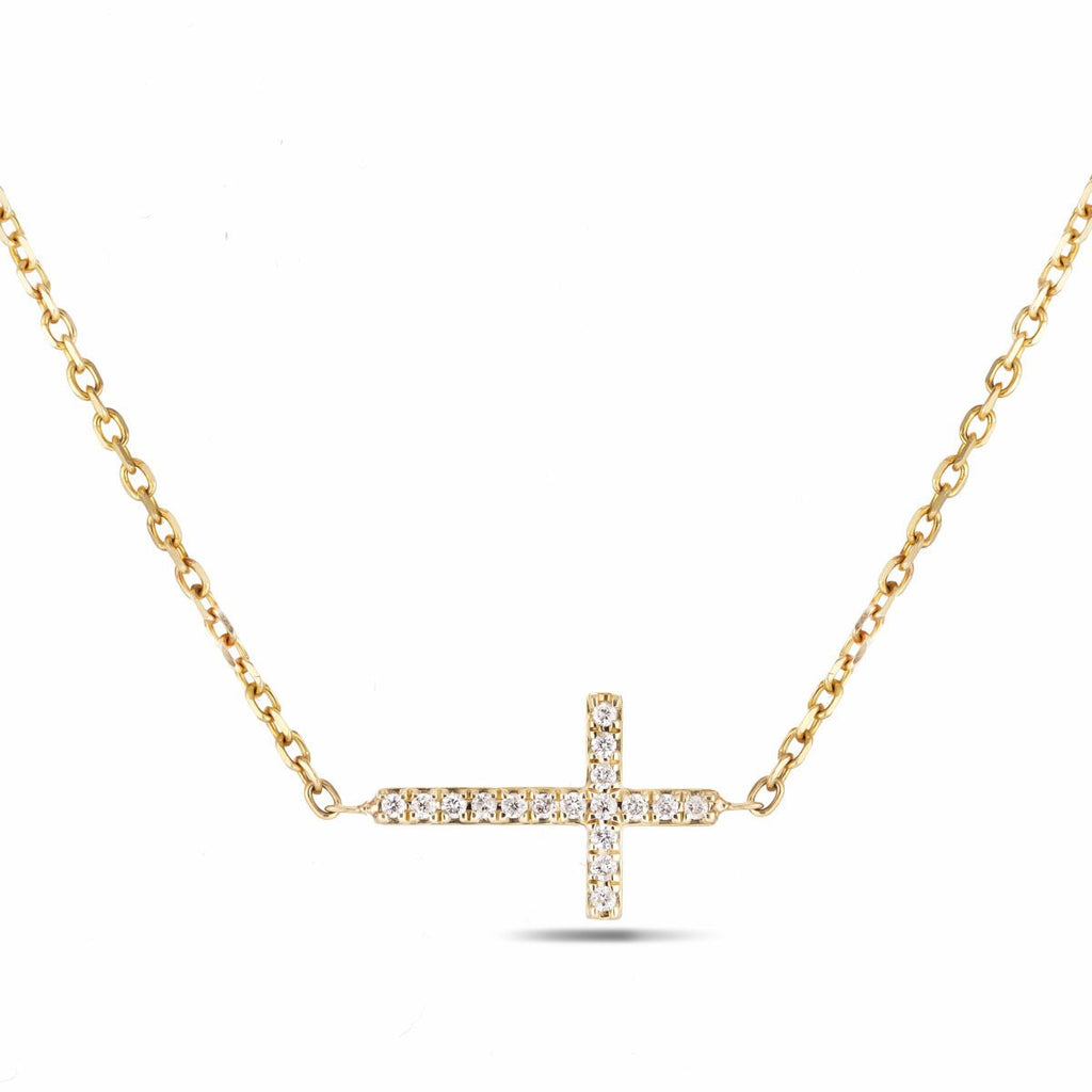 0.10ct Classic Sideways Diamond Cross Pendant Necklace 9k Yellow Gold - All Diamond