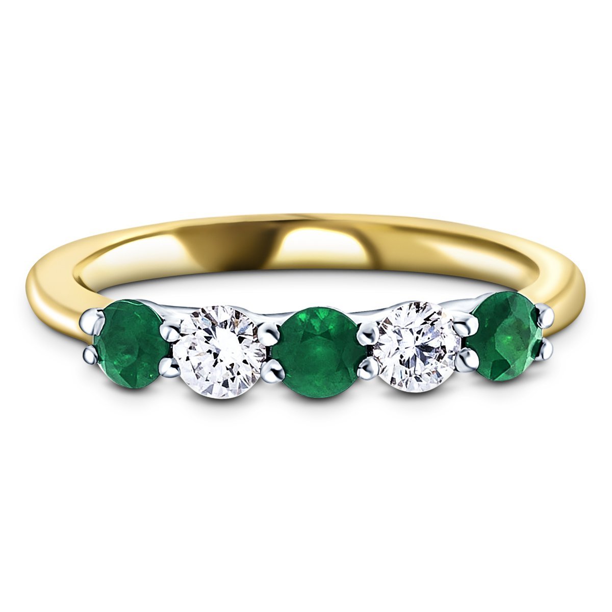 0.21ct Emerald 0.12ct Diamond Five Stone Ring 18k Yellow Gold - All Diamond