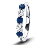 0.25ct Blue Sapphire 0.12ct Diamond Five Stone Ring 18k White Gold - All Diamond