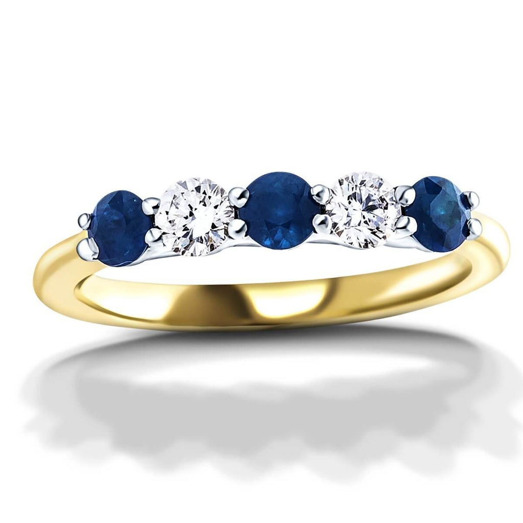 0.25ct Blue Sapphire 0.12ct Diamond Five Stone Ring 18k Yellow Gold - All Diamond