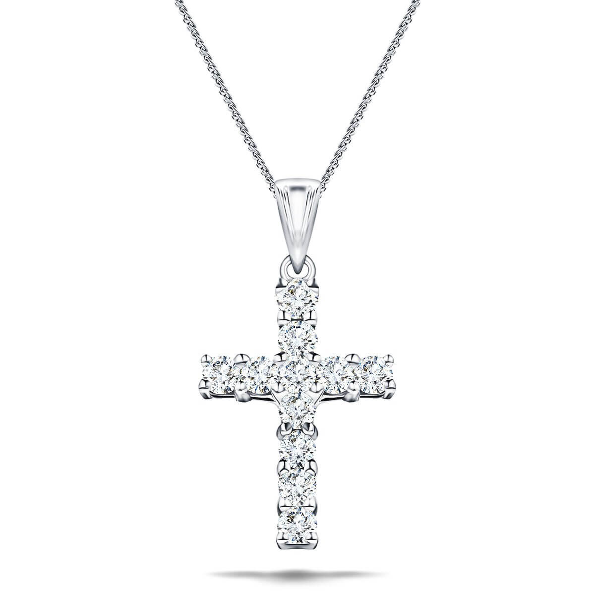 0.25ct Classic Claw Set Diamond Cross Pendant in 18K White Gold - All Diamond