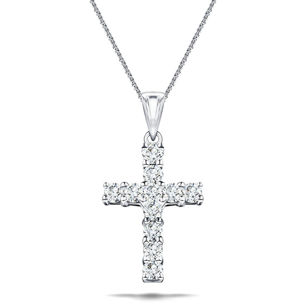 0.25ct Classic Claw Set Diamond Cross Pendant in 18K White Gold - All Diamond