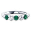 0.25ct Emerald 0.12ct Diamond Five Stone Ring 18k White Gold - All Diamond