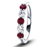 0.25ct Ruby 0.12ct Diamond Five Stone Ring 18k White Gold - All Diamond