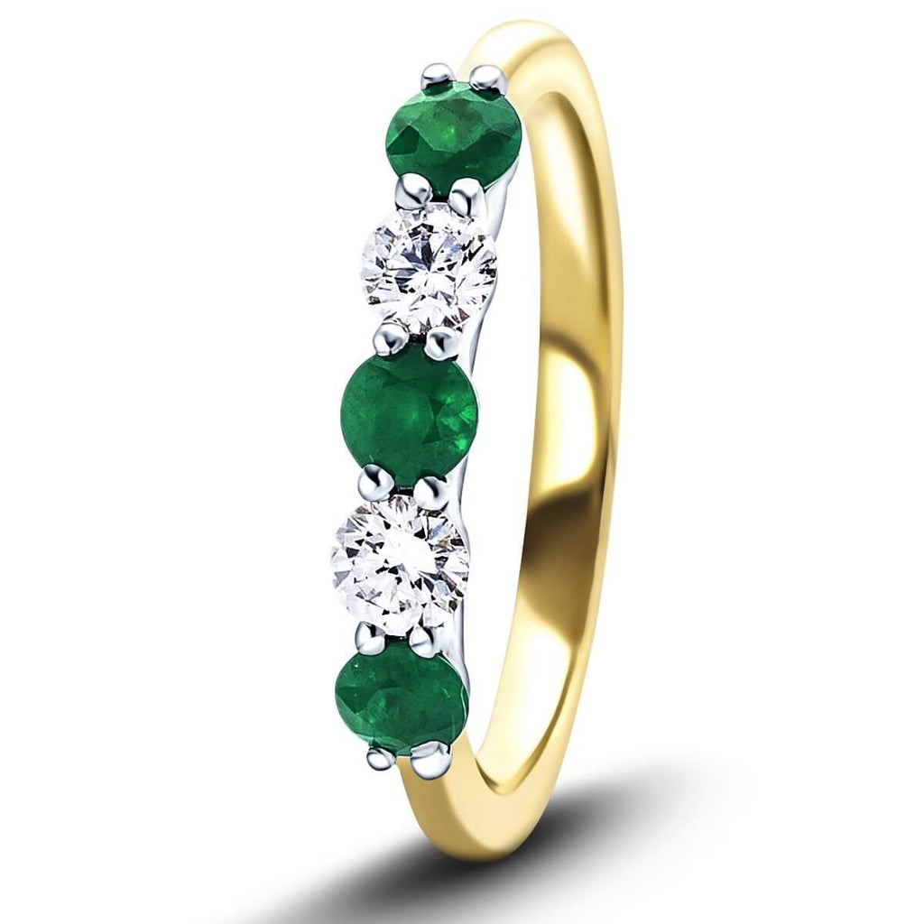 0.30ct Emerald 0.20ct Diamond Five Stone Ring 18k Yellow Gold - All Diamond