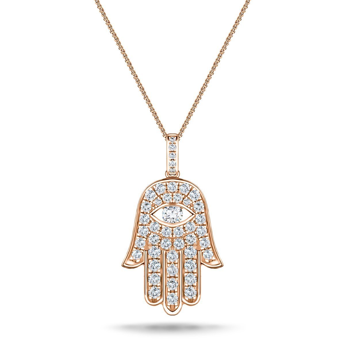 0.33ct Diamond and 9K Rose Gold 'Evil Eye' Hamsa Pendant Necklace - All Diamond