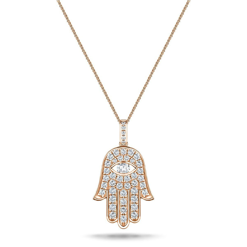 0.33ct Diamond and 9K Rose Gold 'Evil Eye' Hamsa Pendant Necklace - All Diamond