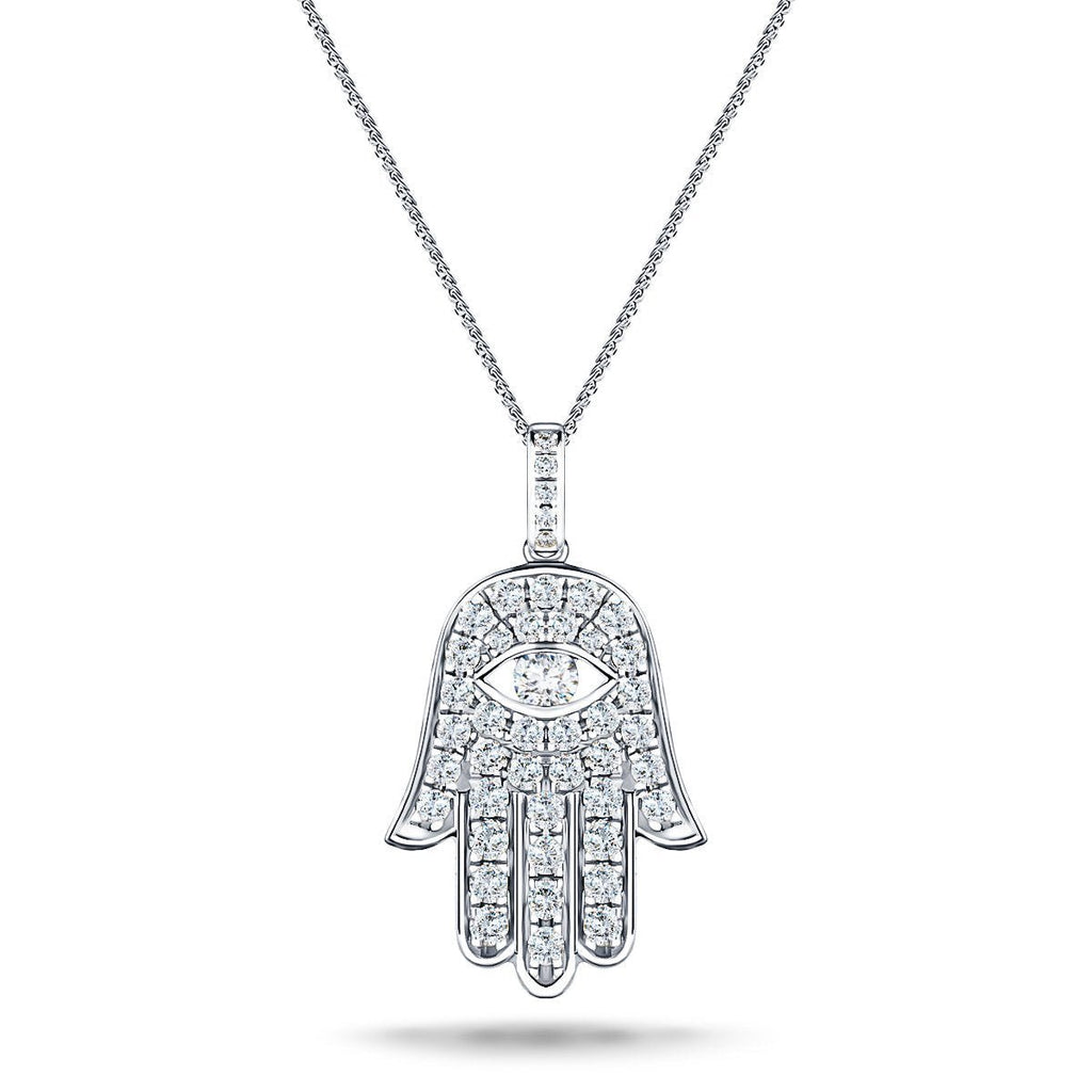 0.33ct Diamond and 9K White Gold 'Evil Eye' Hamsa Pendant Necklace - All Diamond