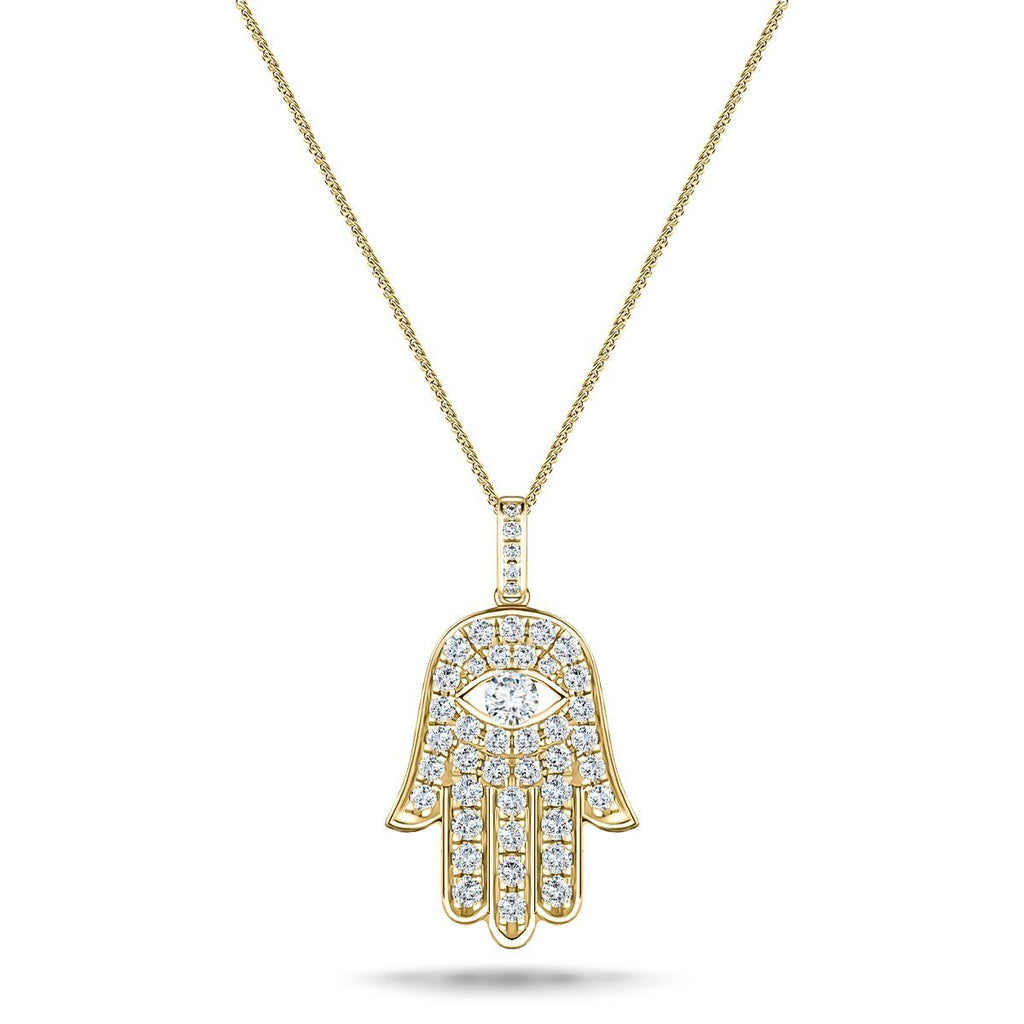 0.33ct Diamond and 9K Yellow Gold 'Evil Eye' Hamsa Pendant Necklace - All Diamond