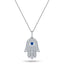 0.33ct Diamond Blue Sapphire 18K 'Evil Eye' Hamsa Pendant Necklace - All Diamond