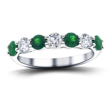 0.35ct Emerald 0.20ct Diamond Seven Stone Ring 18k White Gold - All Diamond