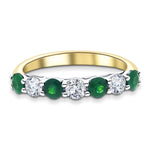 0.35ct Emerald 0.20ct Diamond Seven Stone Ring 18k Yellow Gold - All Diamond