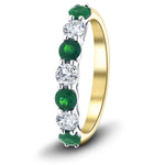 0.35ct Emerald 0.20ct Diamond Seven Stone Ring 18k Yellow Gold - All Diamond