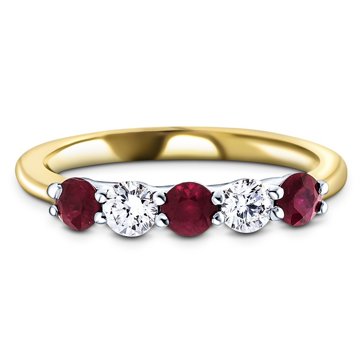 0.35ct Ruby 0.20ct Diamond Five Stone Ring 18k Yellow Gold - All Diamond