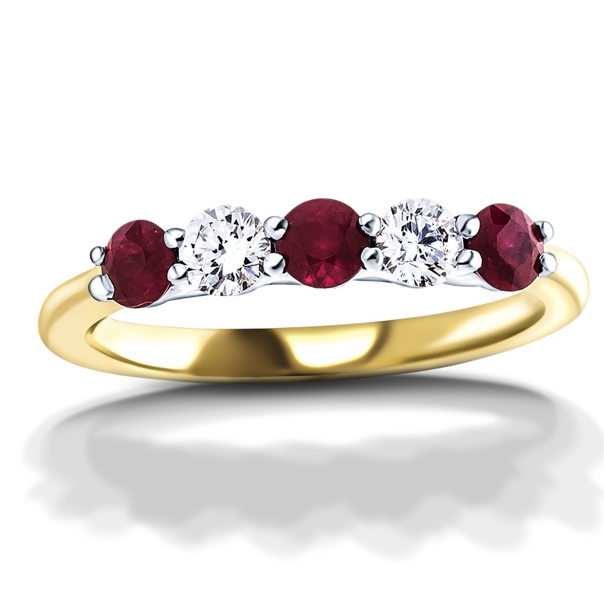 0.35ct Ruby 0.20ct Diamond Five Stone Ring 18k Yellow Gold - All Diamond